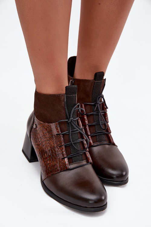 Zazoo 60503 kožené kotníčkové boty na podpatku vyhřívané čokoládové