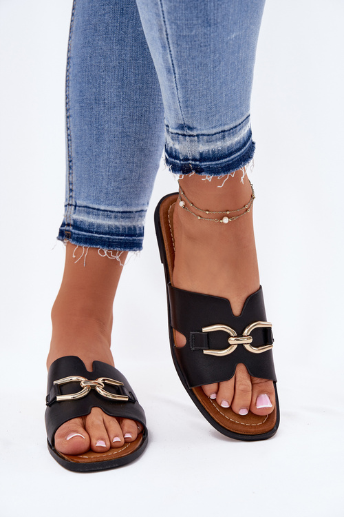 Dámske Ploché Sandále S Dekoratívnym Detailom Čierne Amiresna