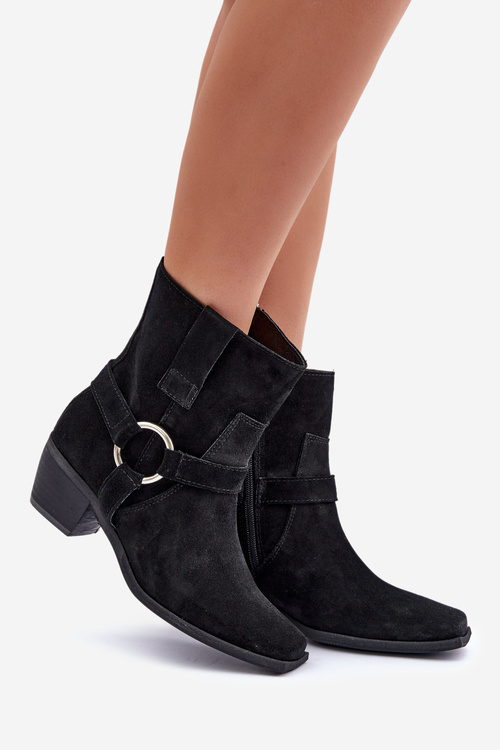 Botičky Z Přírodní Semiše Na Podpatku Černé Zazoo 3444/2