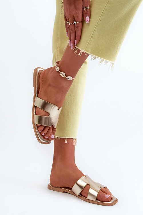 Dámské ploché pantofle s výřezy zlaté Fiviama