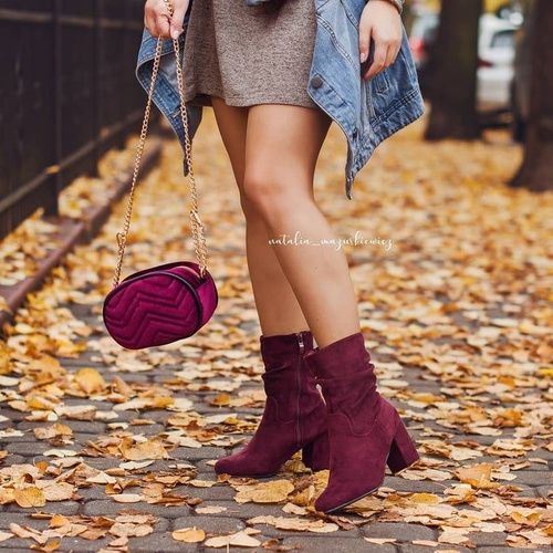 Dámské Kotníkové Boty Na Podpatku Semišové Burgundské Endless