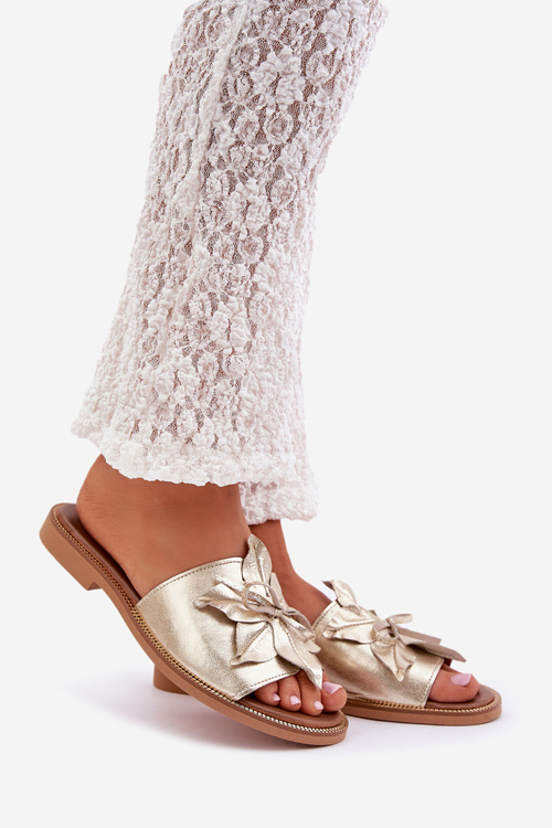 Pantofle S Dekorací Z Pravidelné Kůže Zazoo 3667 Zlaté