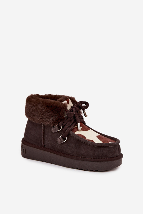 Dámske snehule z prírodného semišu záplaty D.Franklin DFSH375008 Čokoládové