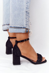 Suede High -Heeled Sandals Black Long Island