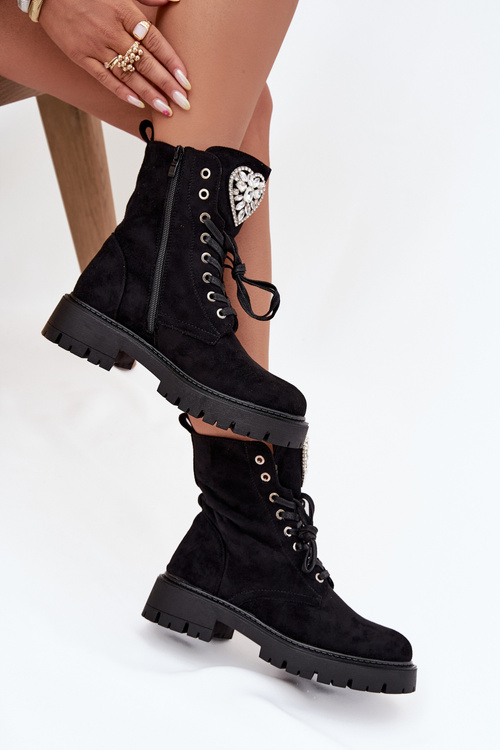 Dámske pracovné členkové topánky s kryštálmi na jazyku čierne Rosira