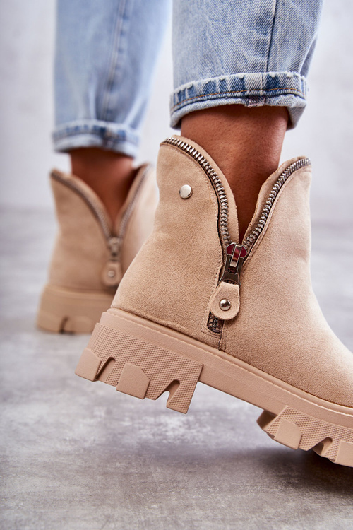 Dámské Semišové Boty Se Zipy béžové Rhythm