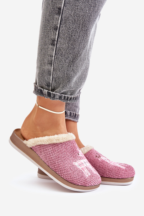 Dámske Papuče S Jelenom A Kožušinou Inblu CT000034 Rúžová