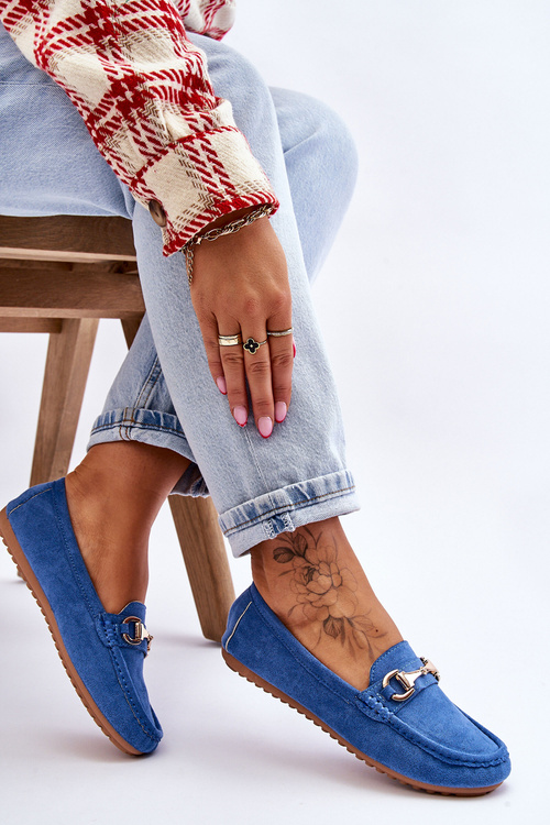 Klasické semišové mokasíny s dekoráciou modrá arla