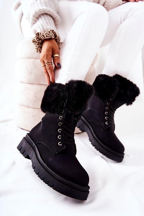 Kožené boty s kožešinou Černé Farley