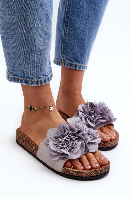 Dámské žabky s květinami šedé Lulania