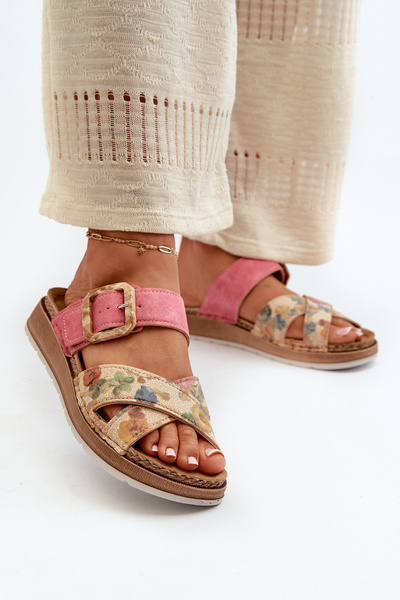 Pohodlné Dámske Papuče S Sponou V Kvetochn Inblu GS000051 Ružové