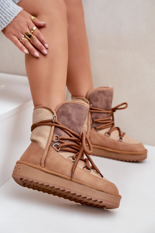 Dámské Sněhule Na Platformě S Tkaničkami D.Franklin DFSH370013 Camel