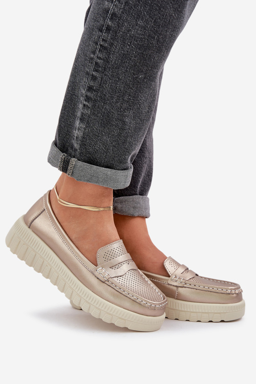 Dámské Kožené Mokasíny Na Platformě A Podpatku Růžové Zlato Elanindel