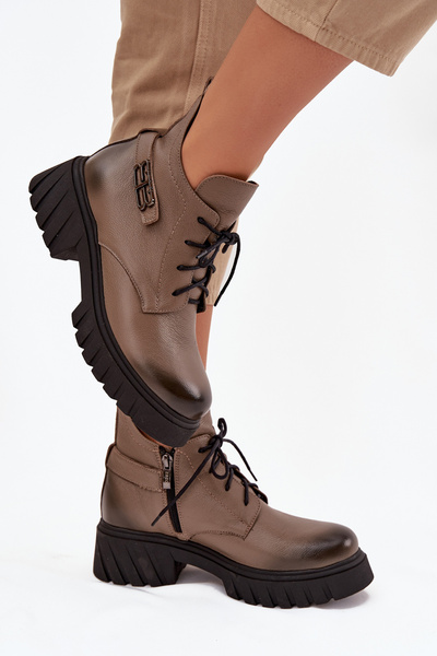 Zazoo 60483 Dámske Kožené Čižmy S Nízkych Zatepleným Vrchom Béžové