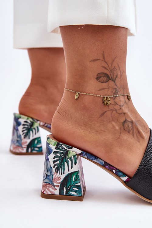 Dámské kožené lodičky na podpatku Lewski Shoes 3209/K Černé