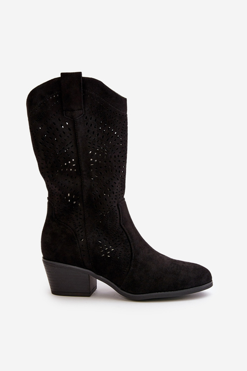 Priehľadné dámske cowboy čižmy na opätku čierne Iceda