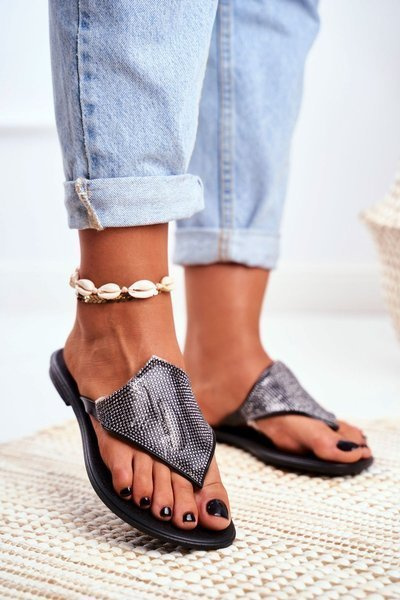 Lu Boo Gumové dámske bary Black Flip -Flops s flitrami Anika