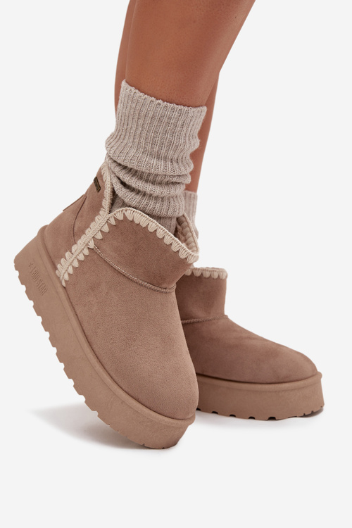 Dámské Sněhule Na Platformě S Prošíváním Big Star SS274129 Béžové