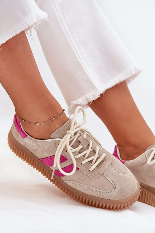 Semišové dámske sneakersy na platforme béžovo-ružové Cavira