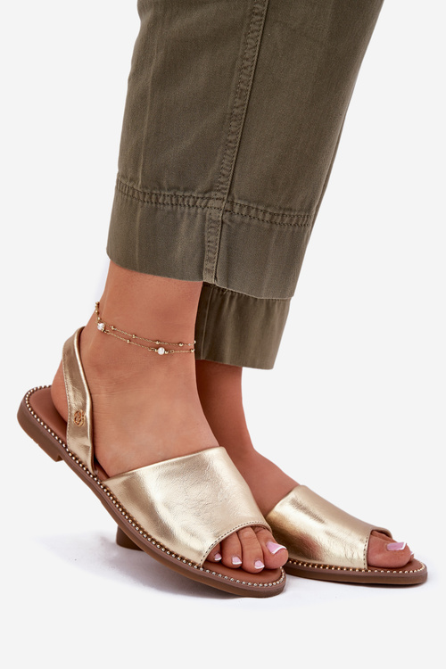 Dámske Sandále Na Plochéj Päte Eko Koža Zlaté Dereka