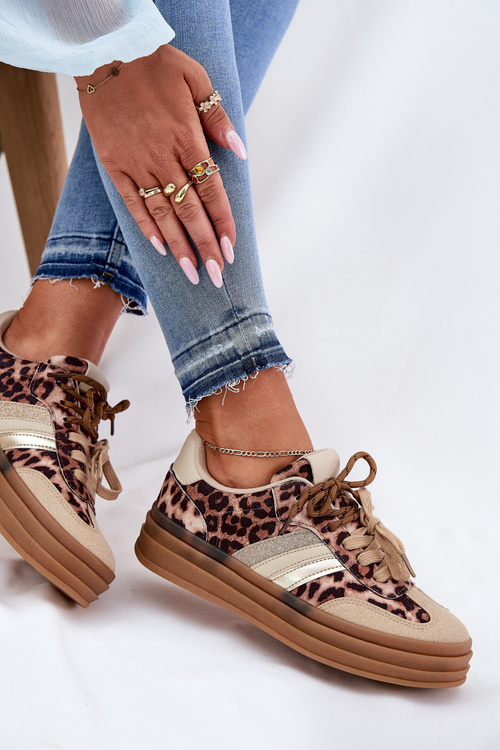 Dámské Tenisky Na Platformě S Dvojitým Šněrováním Leopardí Béžové Niteria