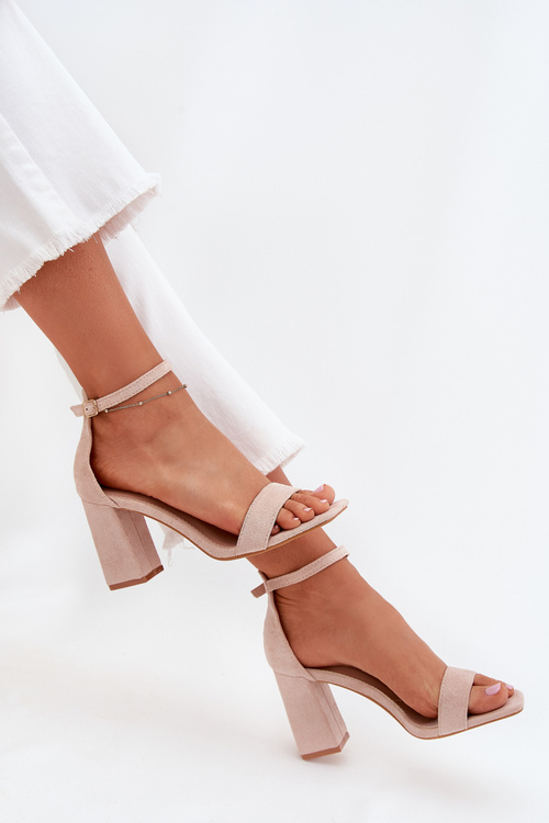 Dámske sandále na podpätku z eko semišu béžové Elirae