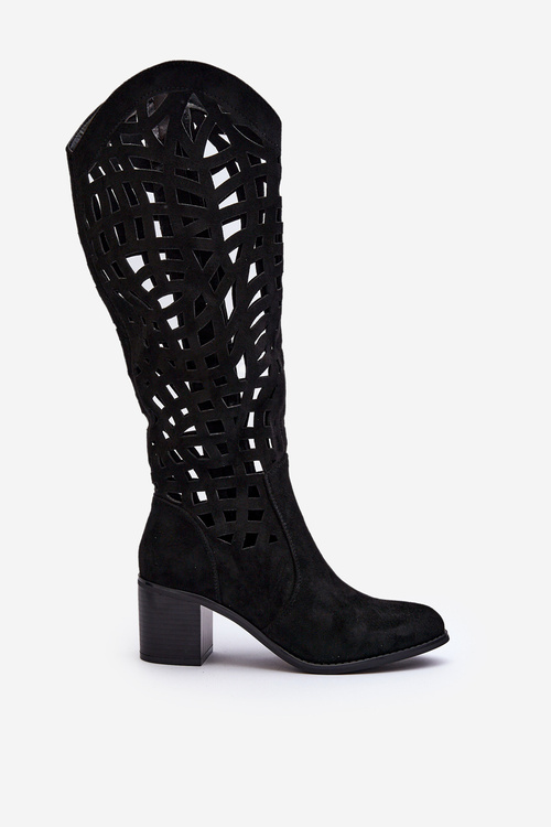 Průsvitné kozačky na podpatku černé Pinkema