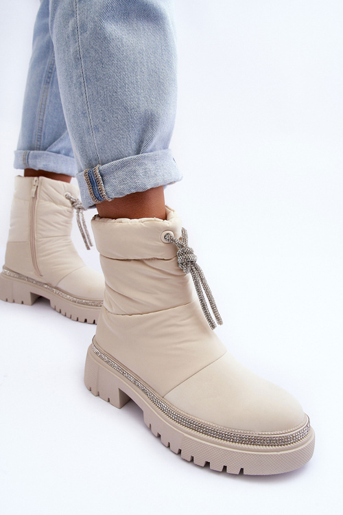 Zdobené sněhule na plochém podpatku jasně béžové Plotia