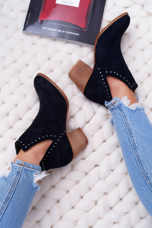 Dámské Ktníkové Boty Na Podpatku Slip-on s Výřezy Černé ManiMani