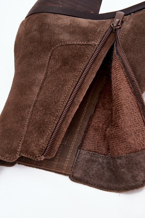 Dámské Zamszové Botky Na Podpatku Zateplené Khaki Arelia