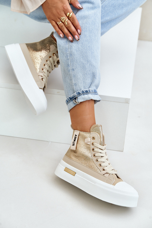 Dámske Vysoké Tenisky Na Platforme Béžovo-Zlaté Averira