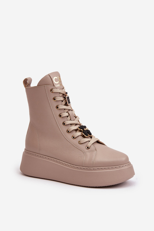 Dámské Kožené Boty Worker S Přívěsky Béžové CheBello 4294
