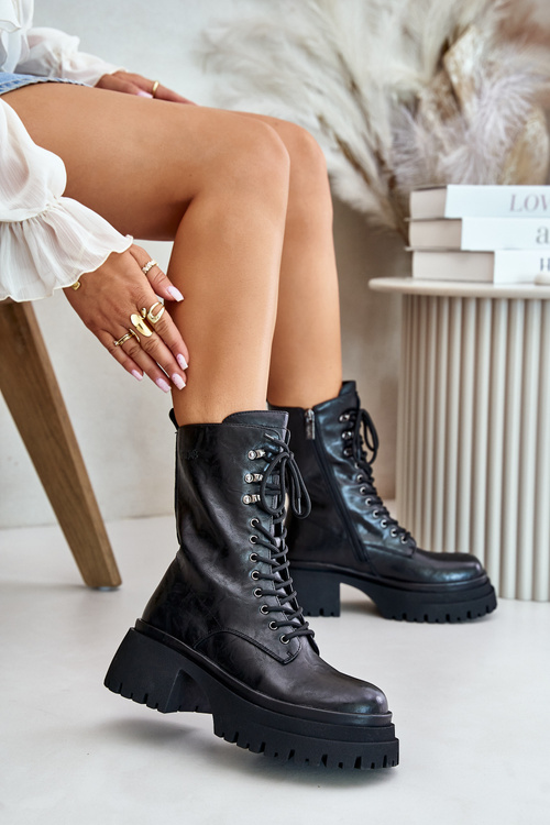 Kožené dámske teplé pracovné boty GOE OO2N4121 čierne