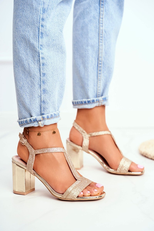 Dámské Sandály Na Podpatku Zlaté lesk Perfecto
