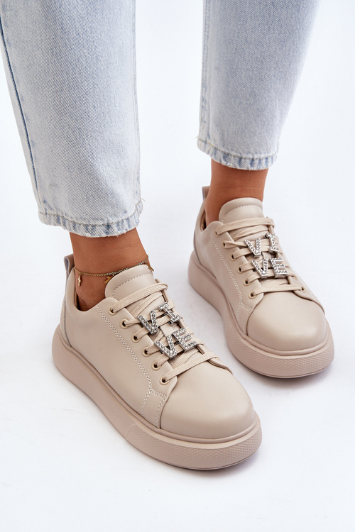 Dámské kožené tenisky s ozdobami béžové Dysuria