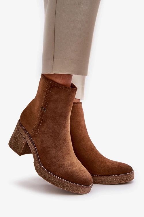 Dámske Čižmy Na Opätku Izolované Eko Semišové Khaki Arkesia