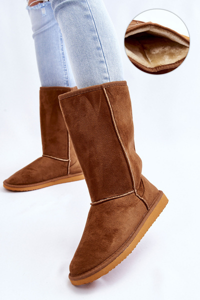 Dámske semišové vysoké snehové topánky, izolovaná ťavová reyma