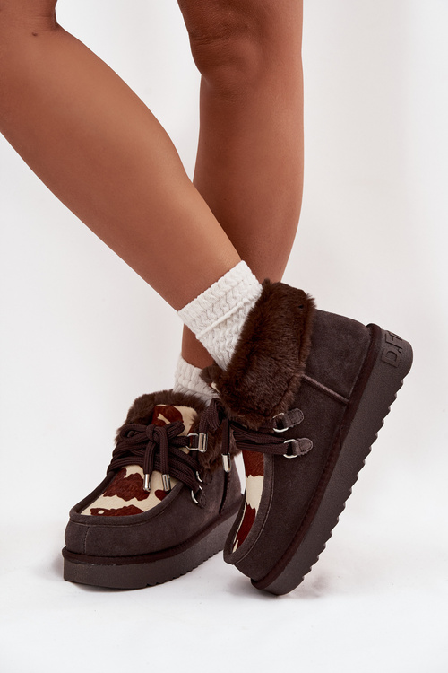 Dámske snehule z prírodného semišu záplaty D.Franklin DFSH375008 Čokoládové