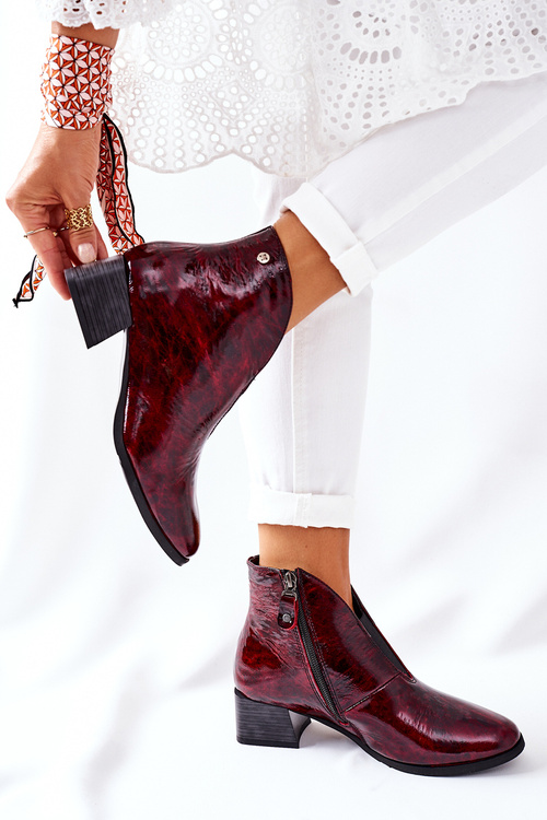 Kožené Teplé Boty Na Podpatku Maciejka 04777-23 Tmavě červené