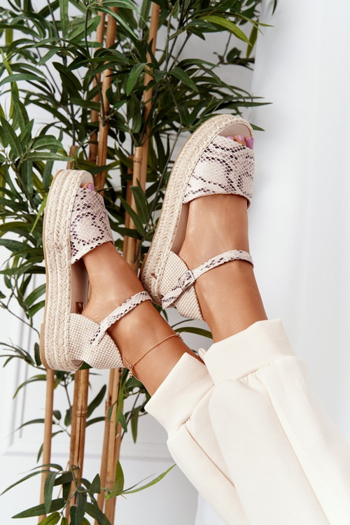 Sandále na plošine s vrkôtkovým béžovým hadom vzorom Megara