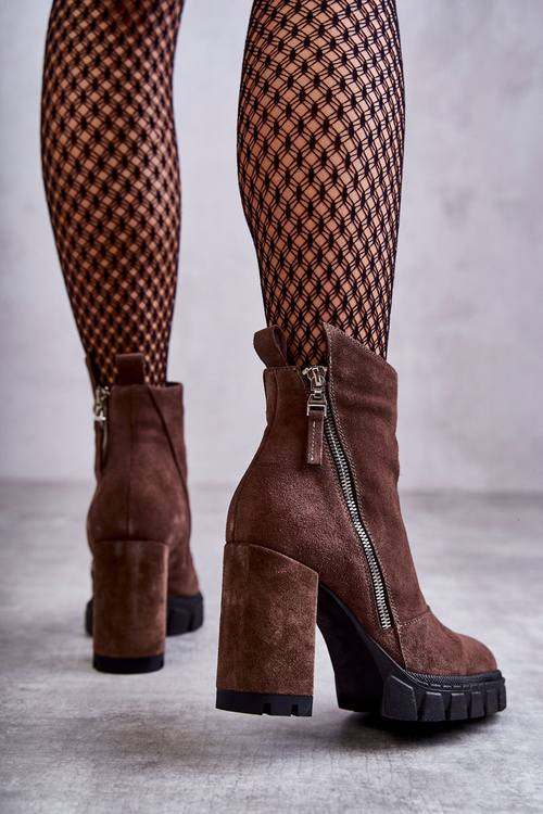 Módní semišové boty na vysokém podpatku Laura Messi 2509 Hnědý