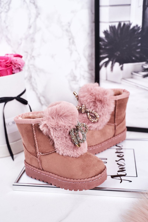 Dívčí Sněhové Teple Boty S Kožešinou Semišové Růžové Amelia
