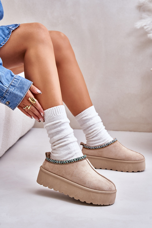 Dámské pantofle na platformě s vyšíváním béžové Neroma