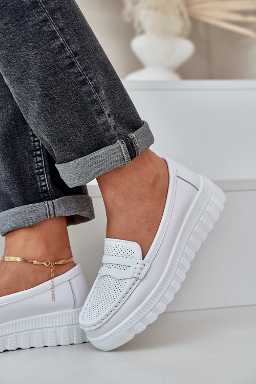 Dámské Kožené Mokasíny Na Platformě A Klínu Bílé Elanindel