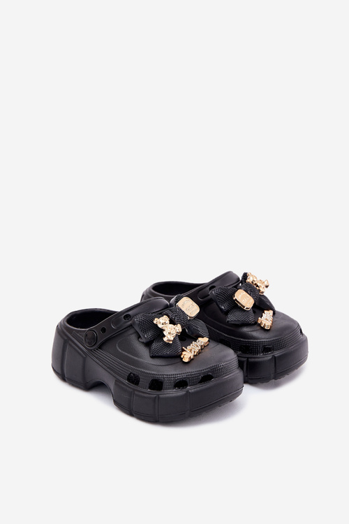 Detské Sandále Dievčenské Penové S Mašľou A Dekoráciami Čierne Selvana