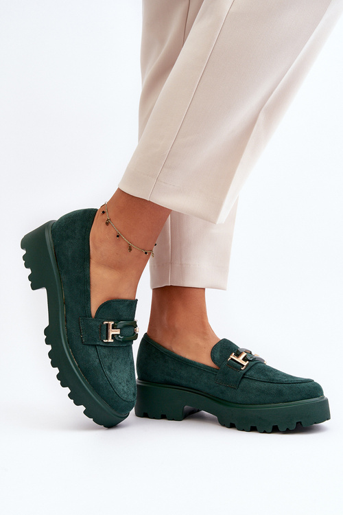 Semišové klasické mokasíny s třásněmi Zelené Averil