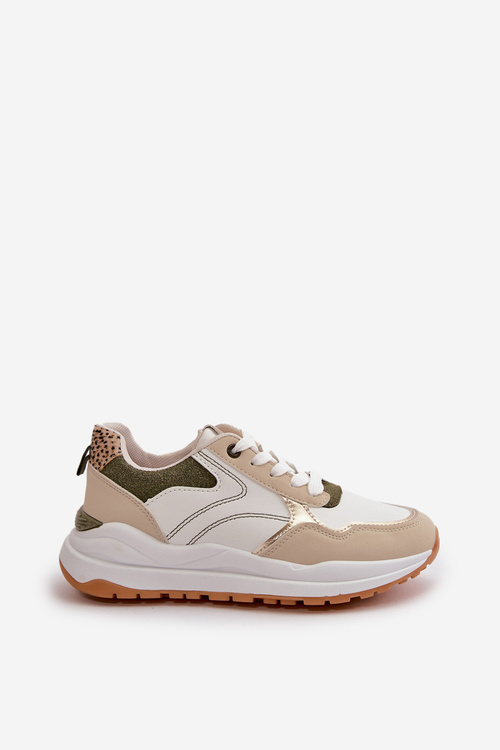 Dámské sneakersy na platformě z eko kůže béžovo-zelené Issatta