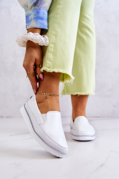 Dámské Kožené Tenisky Slip-On S.Barski Bílý