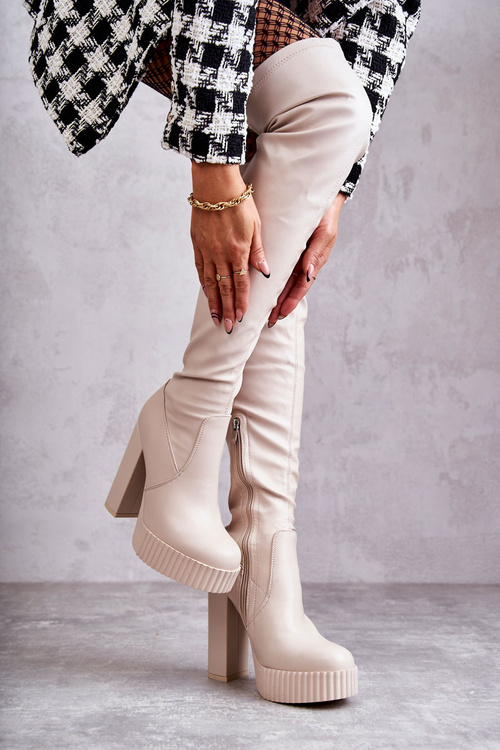 Kožené vysoké topánky na platforme béžovej katriny