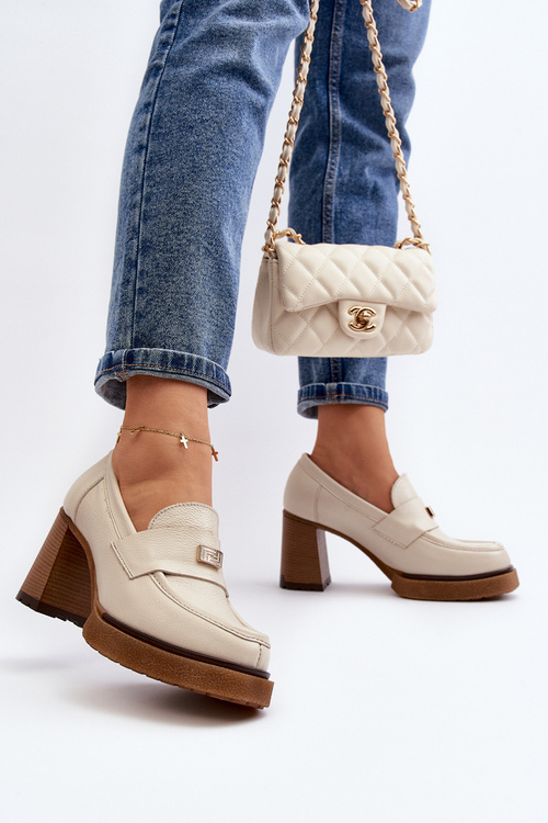 Kožené boty na sloupu se zlatým zdobením světle béžová Mikeyla